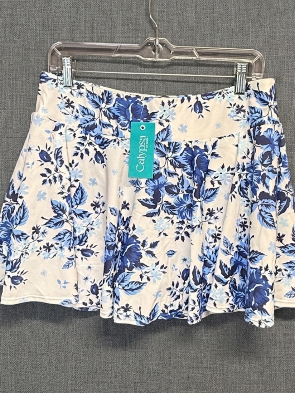 Calypsa by Modli Flowy Swim Skort XL NWT Blue Floral High Waisted Swimsuit Skirt